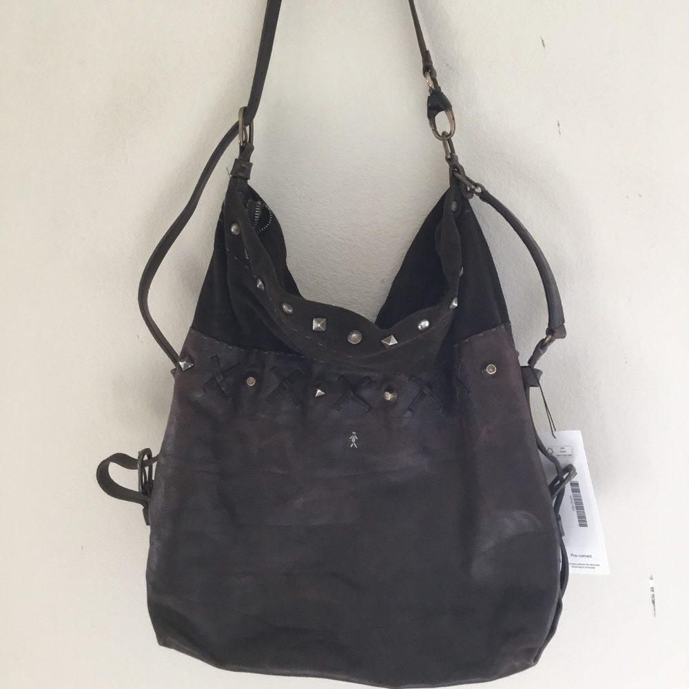 $1,200! Henry Beguelin Leather & Suede Studded Shoulder Bag: Excellent Condition